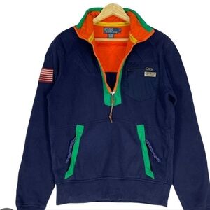 Polo Ralph Lauren 90's Men's Blue, Orange Quarter Zip with Green Accents